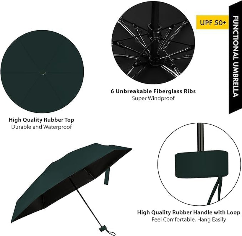 Mini Travel Sun Umbrella for Purse,Small Compact UV Umbrella Protection Sun,Lightweight Portable Parasol Umbrella Windproof for Women Men Kids