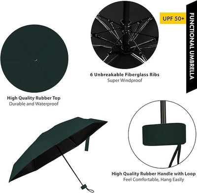 Mini Travel Sun Umbrella for Purse,Small Compact UV Umbrella Protection Sun,Lightweight Portable Parasol Umbrella Windproof for Women Men Kids