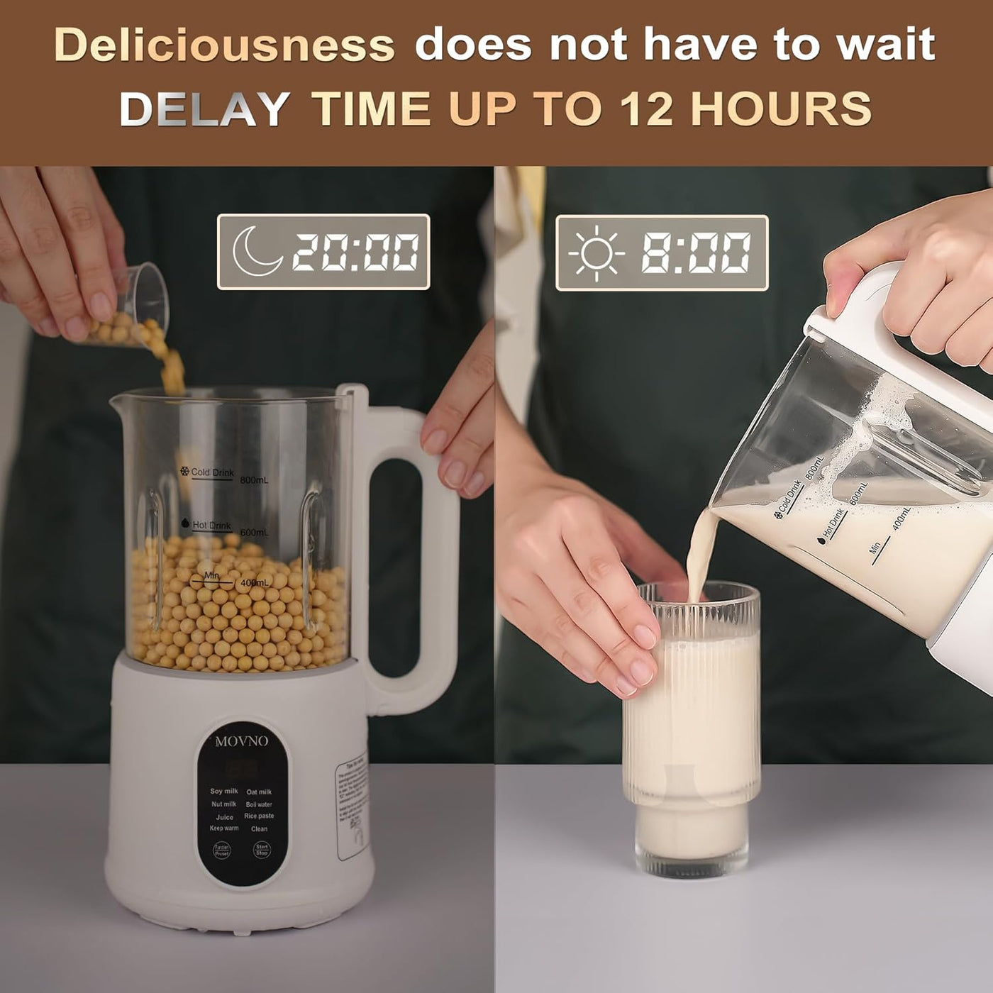 8 in 1 Nut Milk Maker Machine, 800Ml Capacity Homemade Almond, Oat, Coconut, Soy, Plant Based Milks and Non Dairy Beverages, Automatic Soy Milk Maker Blender with Delay Start/Keep Warm/Boil Water