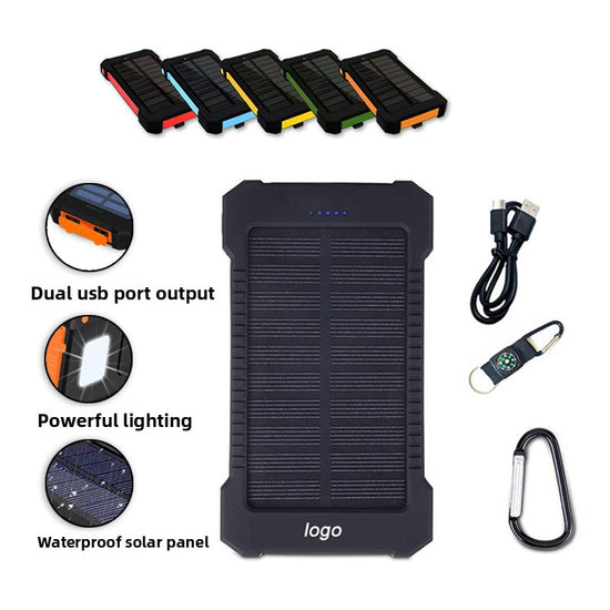 Outdoor solar charging backpack with LED lighting and waterproof mobile power bank