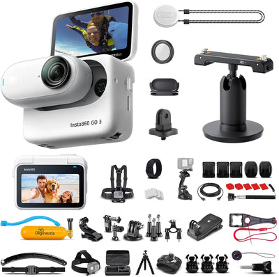 GO 3 64GB Tiny Mighty Action Camera, Weighs 35G, Waterproof, Stabilization, POV Capture, with Charge Case and Wearable Camera Accessories + Mount Adapter + 50-In-1 Accessory Kit