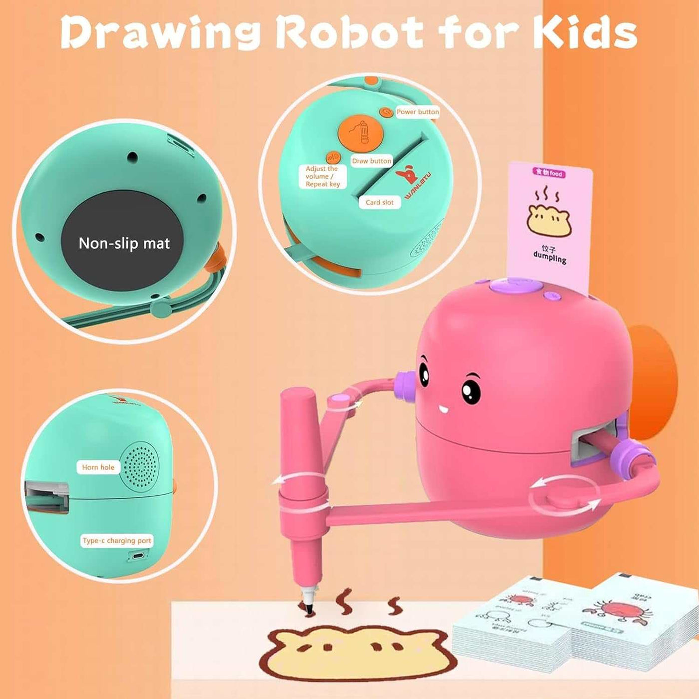 Drawing Robot for Kids Voice Interactive Educational Learning Toy Intelligent Art Drawing Machine with 2 Markers & 100 Cards for Kids Gifts - Foster Hand-Eye Coordination