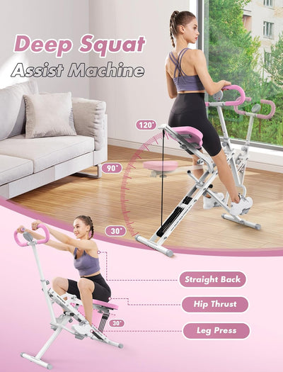 Pink Squat Machine for Home,Rodeo Core Exercise Machine,330Lbs Foldable,Adjustable 4 Resistance Bands,Ride & Rowing Machine for Botty Glutes Butt Thighs,Ab Back/Leg Press Hip Thrust…