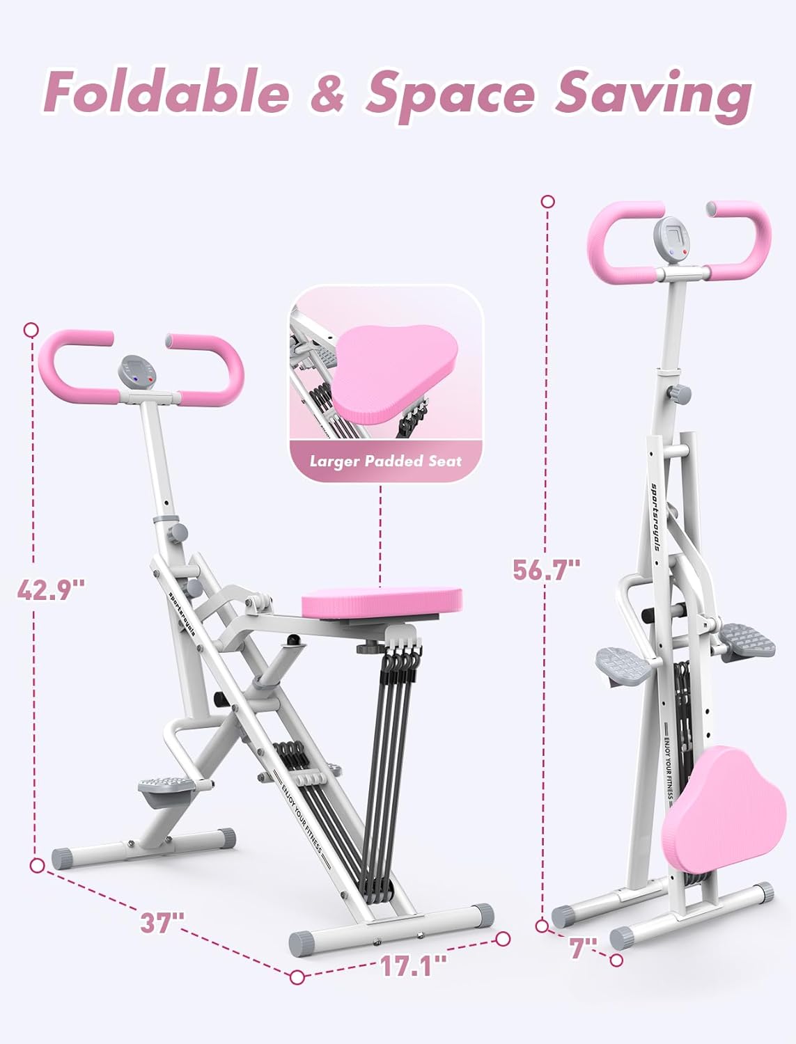 Pink Squat Machine for Home,Rodeo Core Exercise Machine,330Lbs Foldable,Adjustable 4 Resistance Bands,Ride & Rowing Machine for Botty Glutes Butt Thighs,Ab Back/Leg Press Hip Thrust…