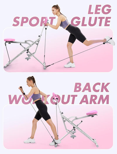 Pink Squat Machine for Home,Rodeo Core Exercise Machine,330Lbs Foldable,Adjustable 4 Resistance Bands,Ride & Rowing Machine for Botty Glutes Butt Thighs,Ab Back/Leg Press Hip Thrust…