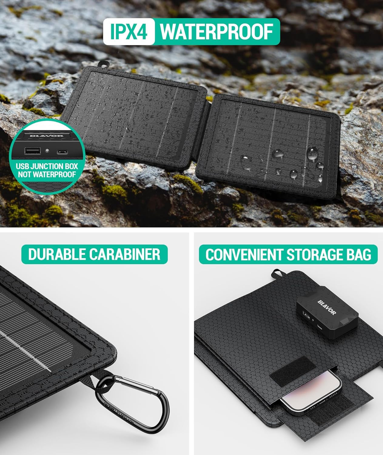 10W Portable Solar Charger(5V/2A Max), Small Foldable Solar Panel with USB-C USB-A Outputs Compatible with Cell Phone Tablet, IPX4 Waterproof for Camping, Hiking, Backpacking