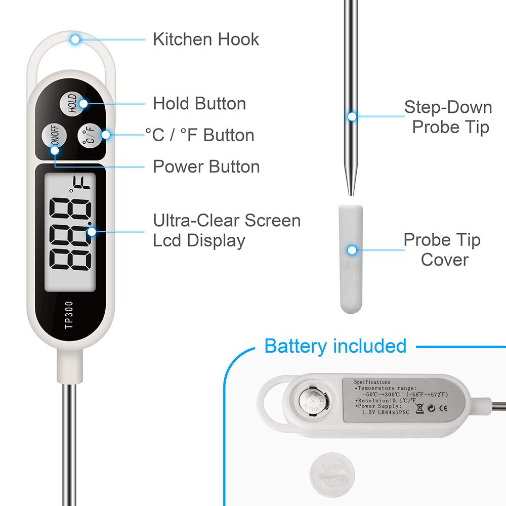 Digital Instant Read Meat Thermometer Kitchen Cooking Food Candy Thermometer for Oil Deep Fry BBQ Grill Smoker Thermometer by