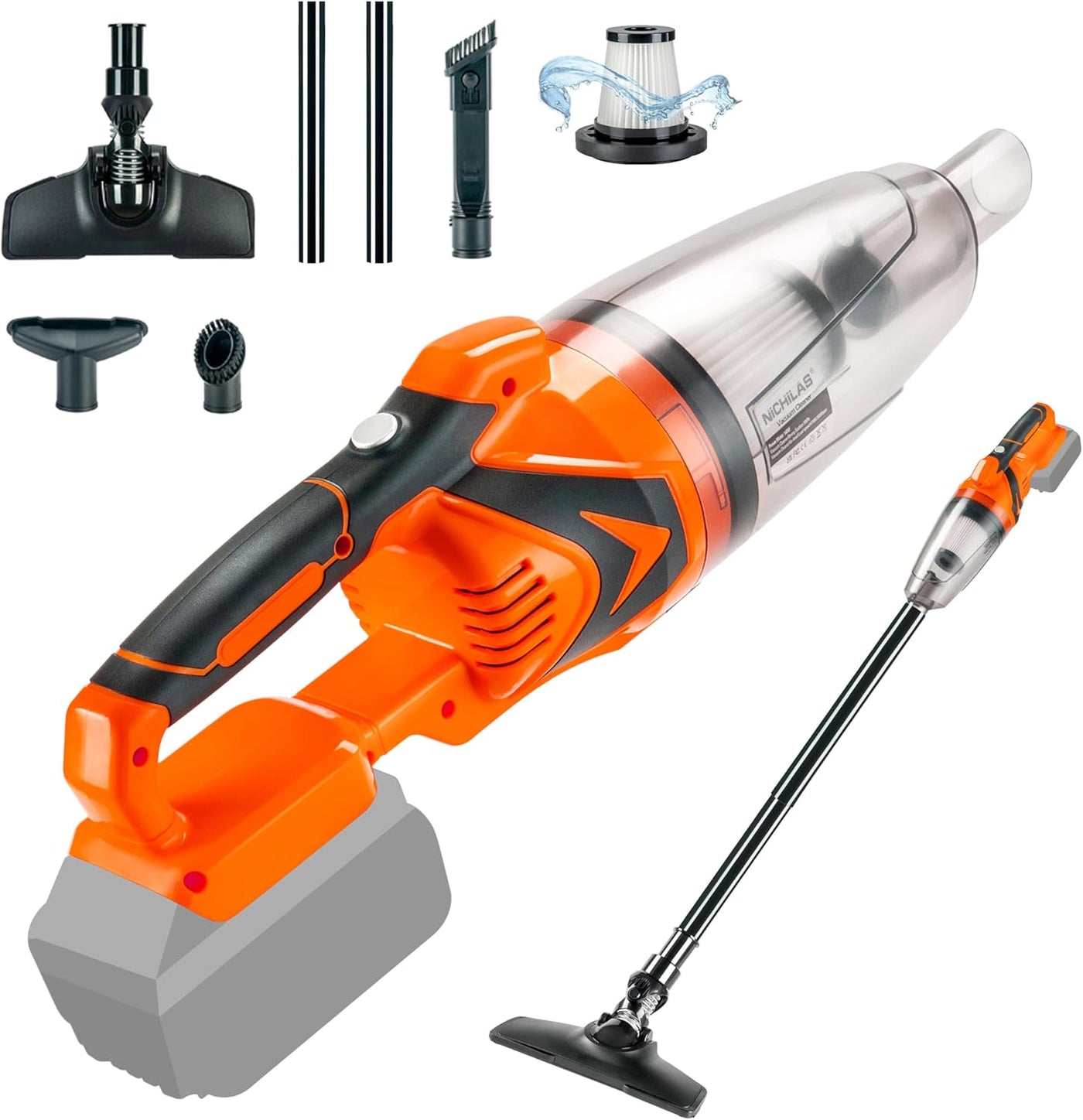 Cordless Vacuum Cleaner Handheld Stick Vacuum Cleaner 10Kpa Powerful Suction 4 Different Heads for Home Pets Floor Car, Compatible with DEWALT 20V MAX Batteries (NO Battery)