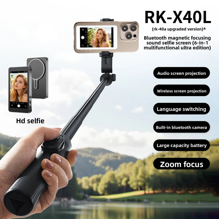 Magnetic Wireless Phone Selfie Screen Mirror 4-inch HD Display with Zoom Audio Adjustable Focus for Android iOS Devices Type-C Interface Magnetic Mount - Smartphone Top Shelf Find