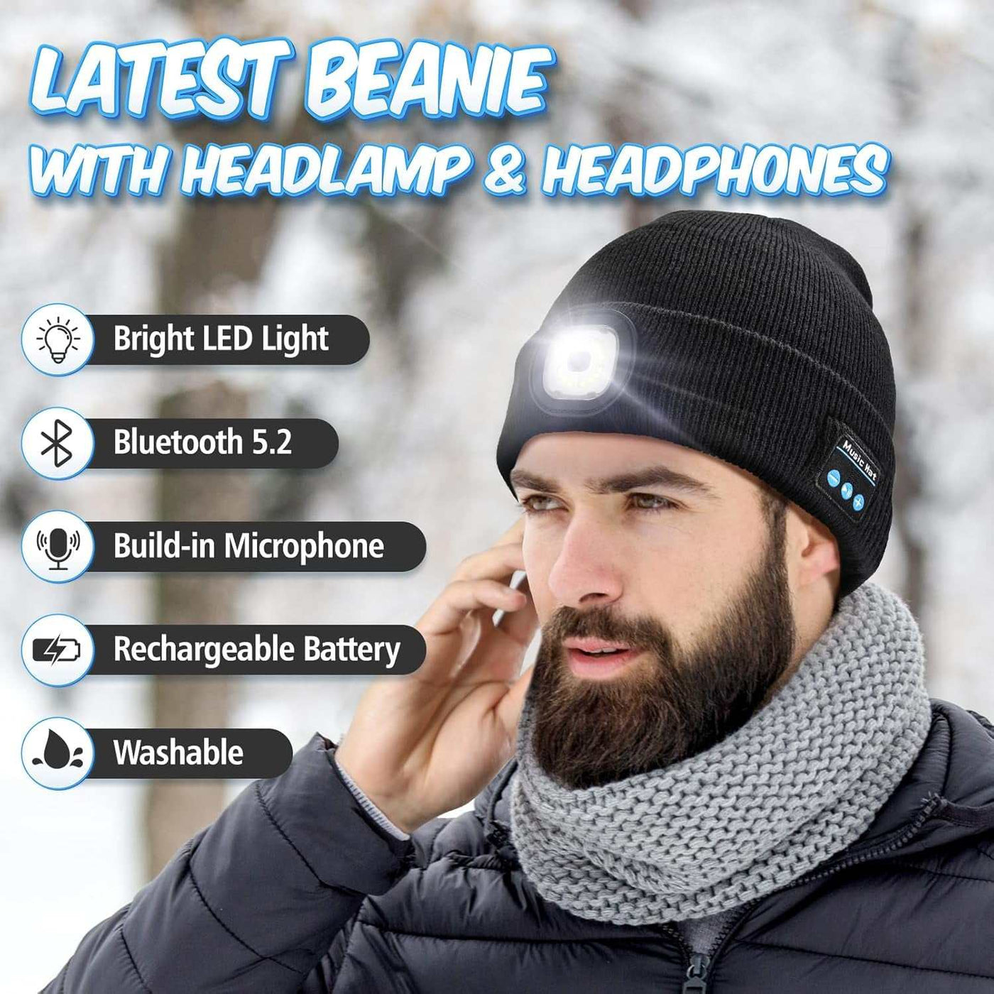 Gifts for Men Women, Bluetooth Beanie Hat, Stocking Stuffers for Adults Men, Mens Gifts for Men Who Want Nothing, Cool Gadgets for Men, Bluetooth Hat Mens Gifts Ideas Black