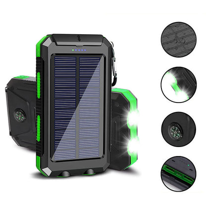 Outdoor solar charging backpack with LED lighting and waterproof mobile power bank