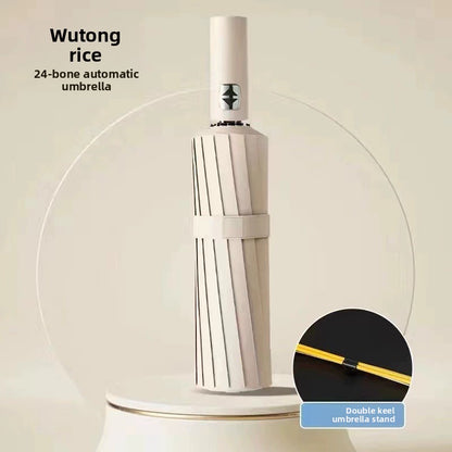 Automatic Windproof Black-Coated Umbrella with 24 Ribs
