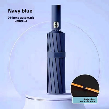 Automatic Windproof Black-Coated Umbrella with 24 Ribs