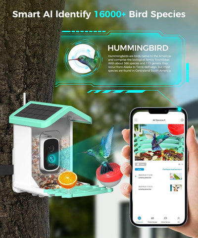 Bird Feeder with Camera, 4K HD AI Identify Bird Species, Smart Solar-Powered Bird Feeder, Auto Capture Bird& Motion Detection for Watching, Camera Bird Feeders Present for Bird Lovers