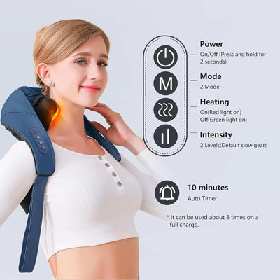 Neck and Shoulder Massager with Heat, Shiatsu Neck and Upper Back Massager with Heat, Protable Cordless Kneading Neck Massager for Pain Relief Deep Tissue