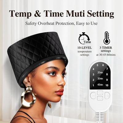 Heat Cap for Deep Conditioning: 10-Level Heats up Quickly 3 Time Settings Hair Steamer for Natural Hair Home Use Thermal Steam Cap for Black Hair Portable Heating Caps for Hair Treatment