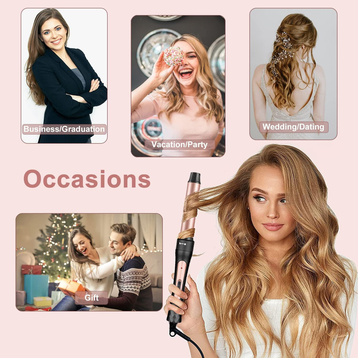 5 in 1 Curling Wand Set, Curling Iron with Curling Brush and 4 Interchangeable Ceramic Curling Wand(0.35”-1.25”), Fast Heating, Include Heat Protective Glove & 2 Clips