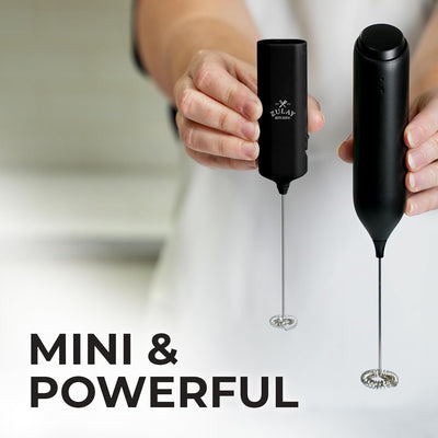 Mini & Mighty Milk Frother Wand - Powerful Handheld Drink Mixer - Stocking Stuffer Coffee Frother for Latte, Cappuccino, Matcha, Hot Chocolate, Creamer - Black