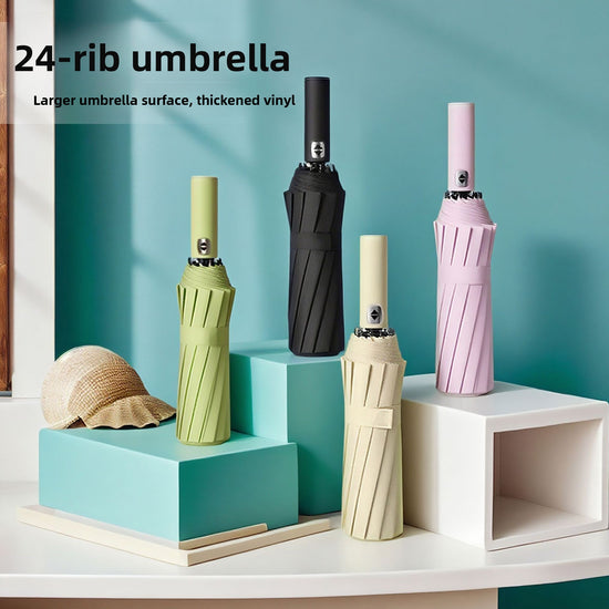 Automatic Windproof Black-Coated Umbrella with 24 Ribs