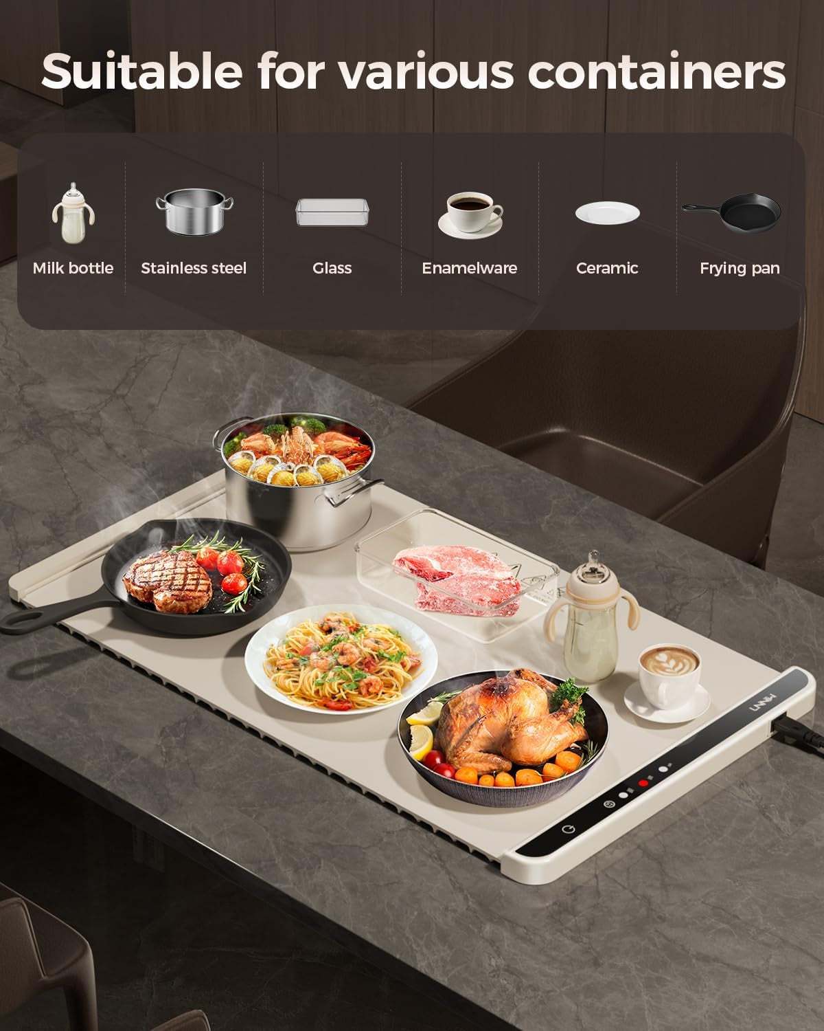 Heating mat for Food,Food Warming Mat,Electric Warming Tray for Buffets Party and Home Daily Use,Heating Fastly in 10S,Portable Design,Timed Function for Your Family.