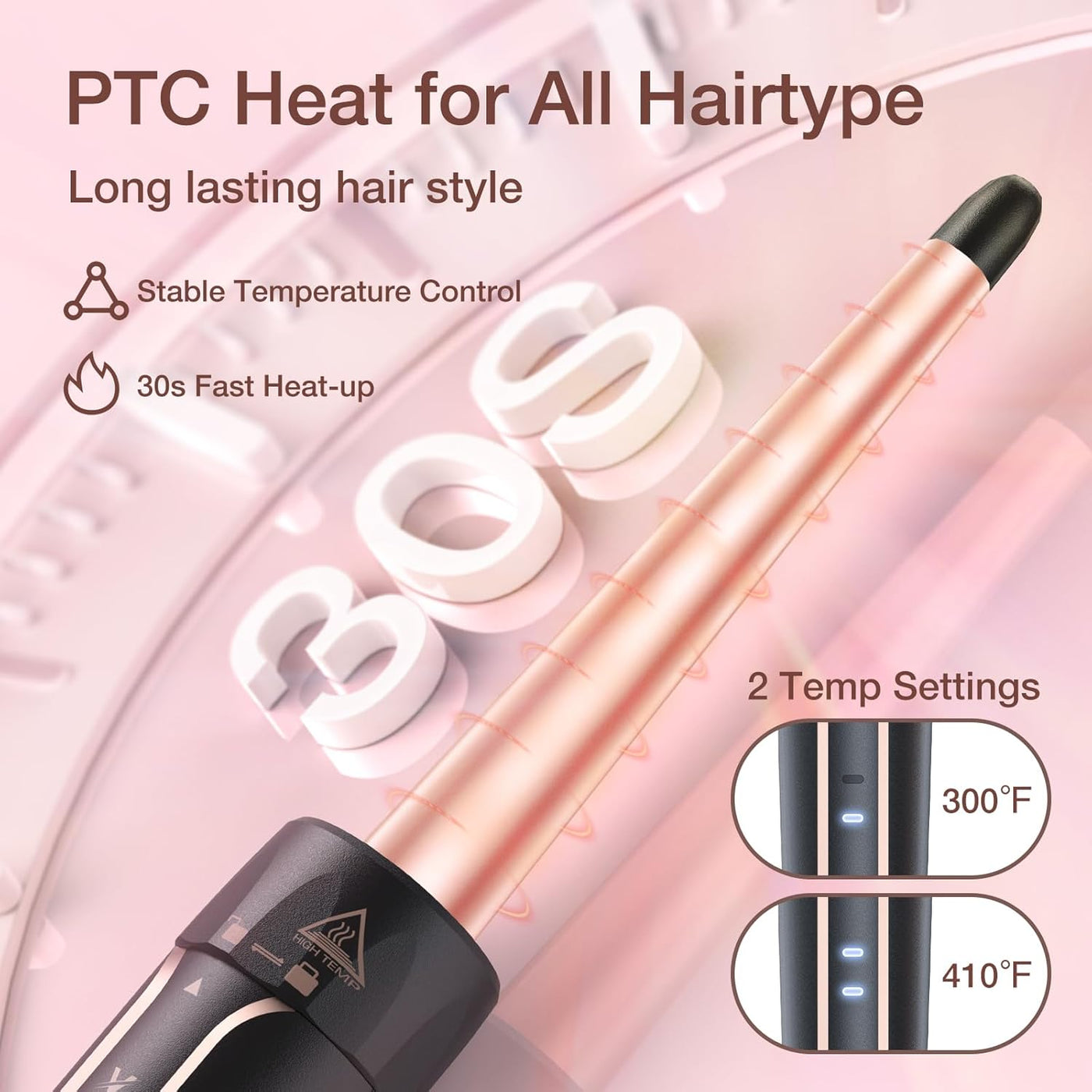 5 in 1 Curling Iron Set-Instant Heat Hair Curling Wand Set with Curling Brush,4 Interchangeable Ceramic Wands (0.35-1.25”) and Heat Protective Glove & 2 Clips for Girls and Women