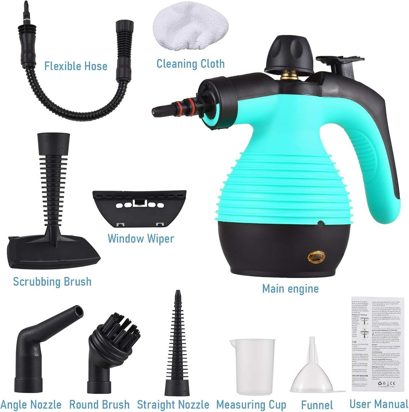 Handheld Steam Cleaner, 1050W Multifunctional High Temperature Pressurized Steam Cleaning Machine with 9PCS Accessory, 110V