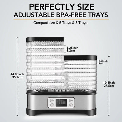 Electric 400W 8 Trays Food Dehydrator Machine with Fruit Roll Sheet, Digital Timer, and Temperature Control for Meat or Beef Fruit Vegetable Dryer