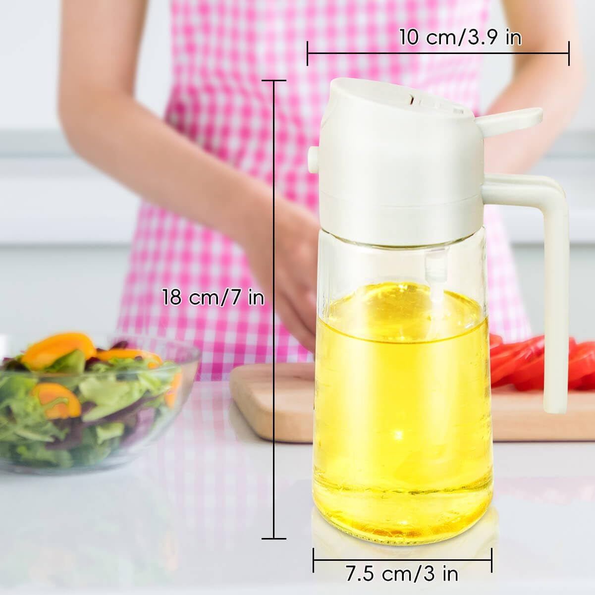 Oil Sprayer for Cooking – 2-in-1 Olive Oil Dispenser,470ml elite Glass