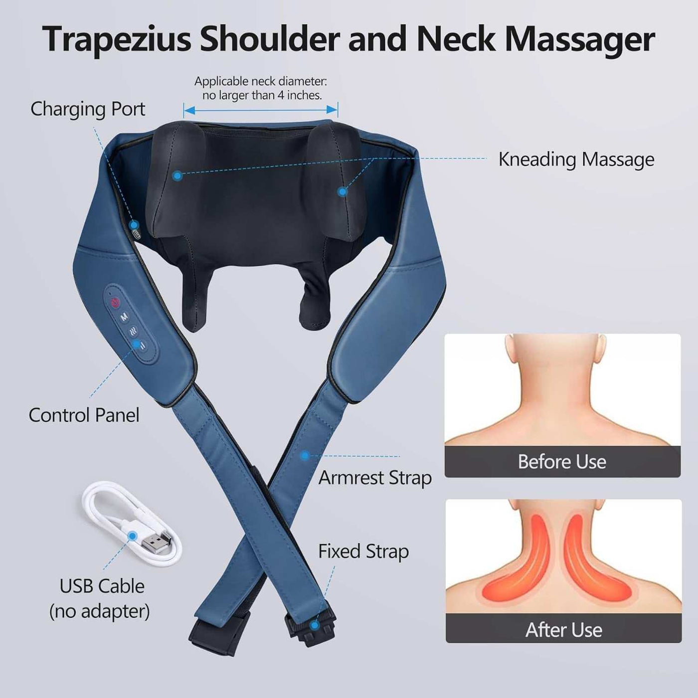 Neck and Shoulder Massager with Heat, Shiatsu Neck and Upper Back Massager with Heat, Protable Cordless Kneading Neck Massager for Pain Relief Deep Tissue