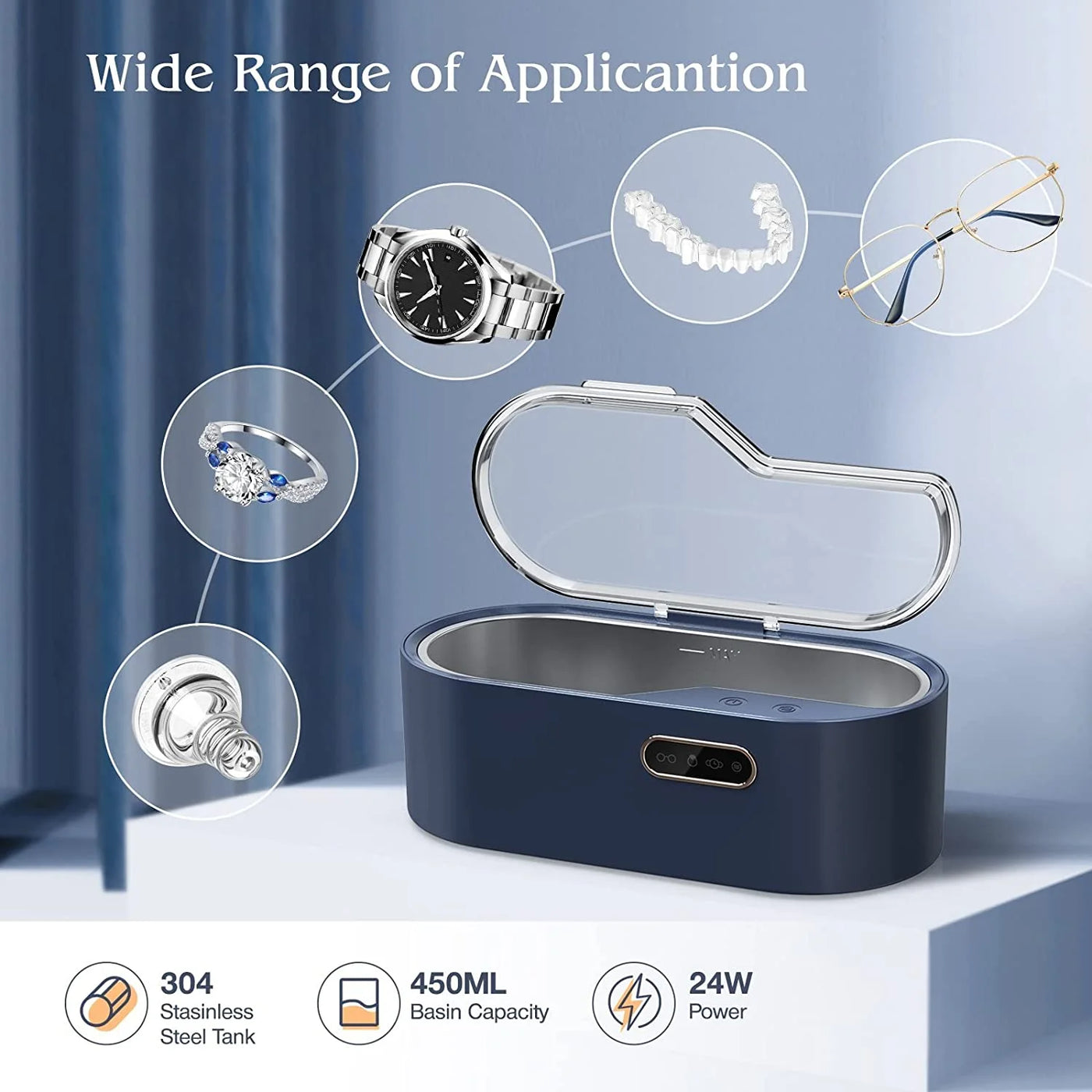 Ultrasonic Jewelry Cleaner Machine, 15Oz 45Khz Ultrasonic Cleaner with 4 Time Settings for Jewelry, Glasses, Watches, Rings