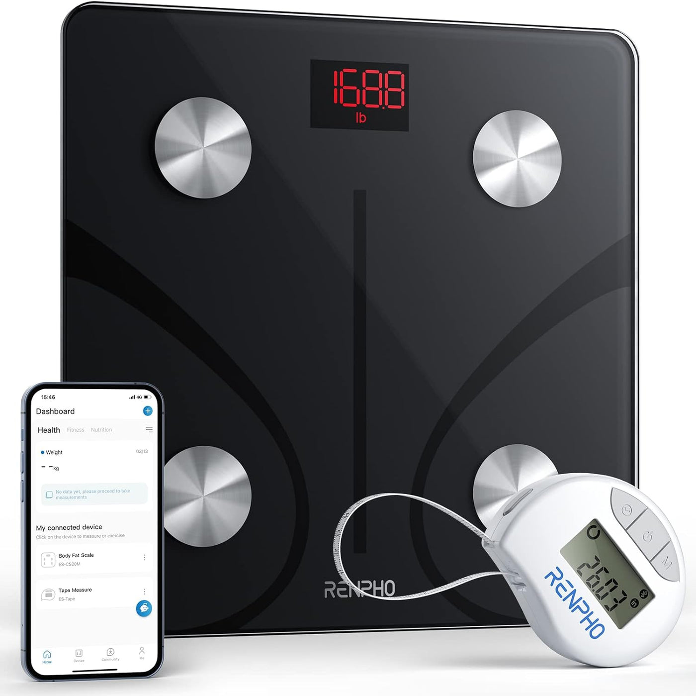 Smart Scale and Tape Measure for Body, Digital Bluetooth Scale for Body Weight with Body Tape Measure for Body Measuring, Weight Loss, Muscle Gain, 400 Lbs, Inches/M