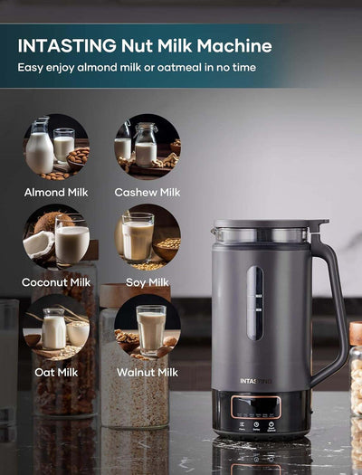 Automatic Nut Milk Maker, Glass Inner, Homemade Almond, Oats, Etc Grain, Soy Milk Machine with 6 Preset, Keep Warm, Delay, Boil Water, Blende, Self-Clean, Boil-Dry Protection, Easy Clean