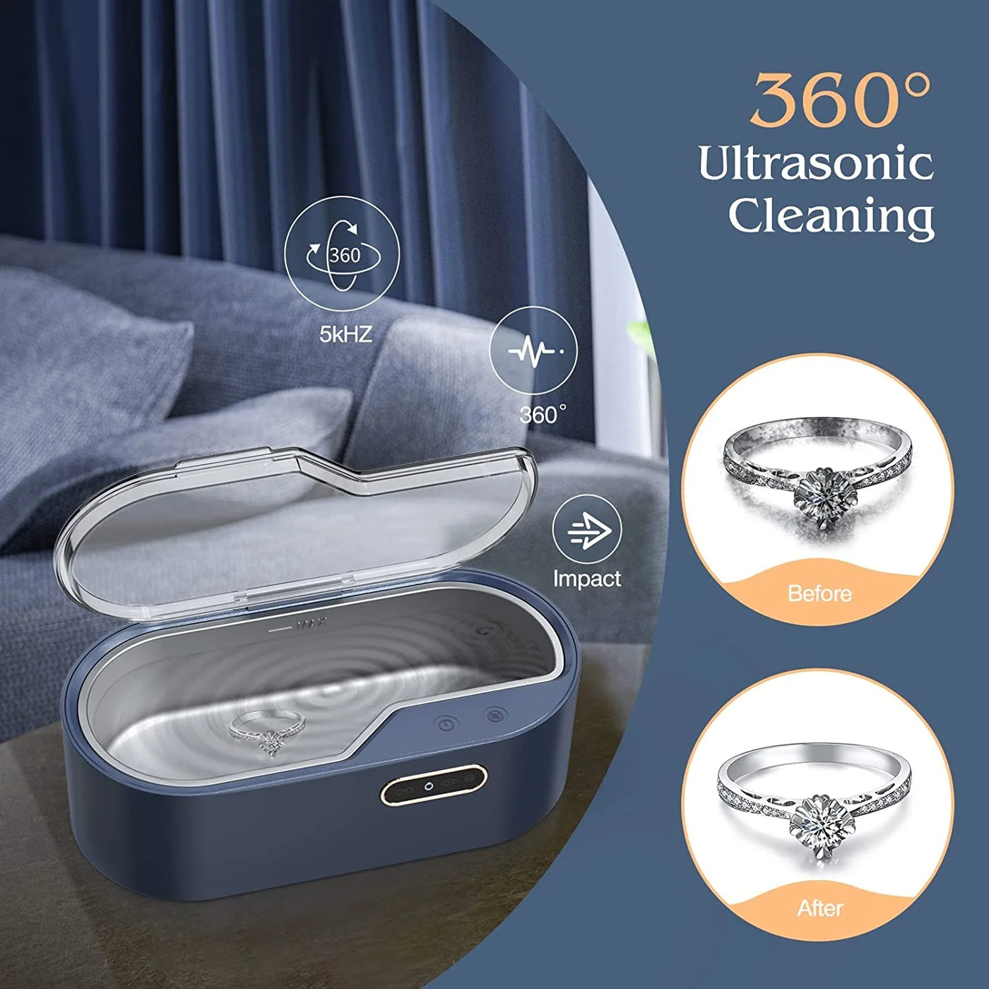 Ultrasonic Jewelry Cleaner Machine, 15Oz 45Khz Ultrasonic Cleaner with 4 Time Settings for Jewelry, Glasses, Watches, Rings