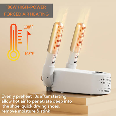 Shoe Dryer Glove Dryer, Dry Wet Shoes with 360°Heat Blower, Intelligent Shoes Dryer with Four Timer, Suitable for Sneaker, Glove, Boots, Ski Boot, Helmet, Folding and Hanging Design