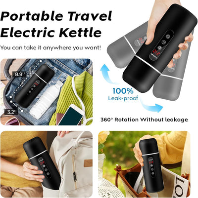 Electric Travel Kettle,12V/24V Car Coffee Warmer Kettle,Portable Hot Water Boiler,Small Hot Water Heater with Built-In Magnetic Induction Stirring and Temperature Adjustable for Tea Coffee Milk