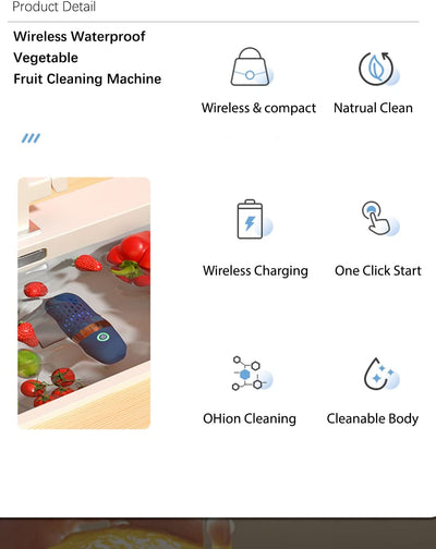 Vegetable and Fruit Cleaner Machine, Aquapur Water-Proof Fruit Cleaning Device with Oh-Ion Purification Technology 250Min Working Time and Wireless Charging, for Cleaning Fruit, Grain,Meat