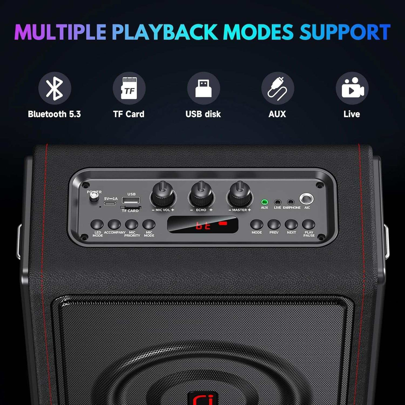 Karaoke Machine with 2 Wireless Microphones, Portable Bluetooth 5.3 Karaoke Speaker with Upgraded Subwoofer for Adults, PA System with Echo Adjustment, Support TWS/TF Card/Usb/Aux/Live