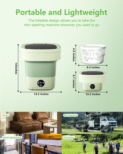 Portable Washing Machine, Mini Washer 13L Upgraded Capacity with 3 Modes Deep Cleaning for Underwear, Shirt, Baby Clothes, Small Items.Foldable Mini Laundry Washer for Apartments,Camping,Travel(Green)