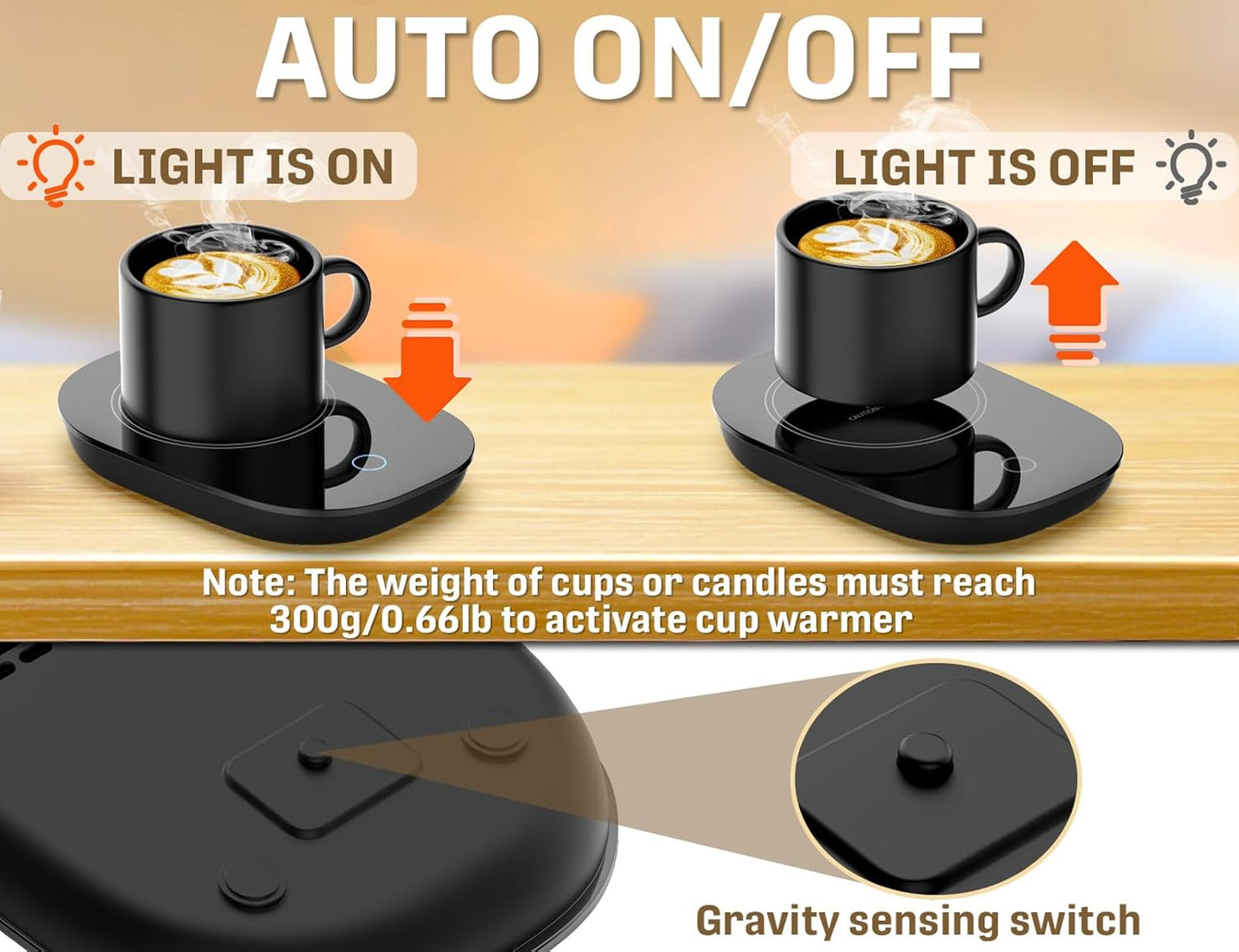 Coffee Mug Warmer Gravity Induction - Coffee Warmer for Desk Auto Shut Off, Cup Warmer for Coffee, Beverage Tea Milk Warmer for All Cups and Mugs, Heating Plate Candle Warmer