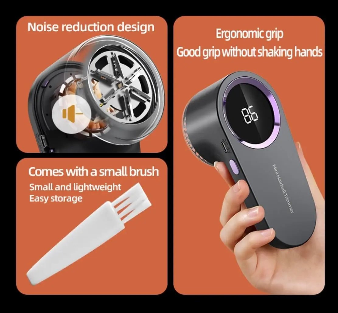 Smart Digital Display Hair Ball Trimmer Rechargeable USB Cordless Fabric Lint Remover in White or Grey Compact Lightweight Design with Clear Battery Level Display Top Shelf Find