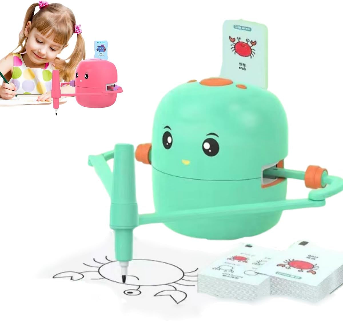 Drawing Robot Voice Interactive Educational Painting Robot for Kids with 100 Pcs Photo Cards - Foster Hand-Eye Coordination Creativity - over 5 Years Kids