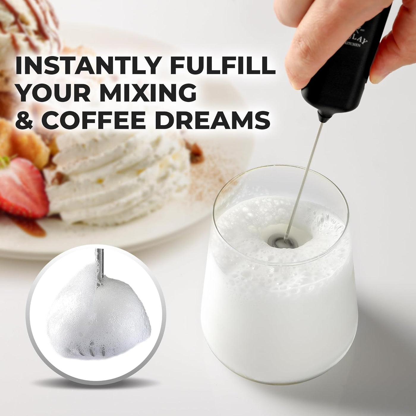 Mini & Mighty Milk Frother Wand - Powerful Handheld Drink Mixer - Stocking Stuffer Coffee Frother for Latte, Cappuccino, Matcha, Hot Chocolate, Creamer - Black