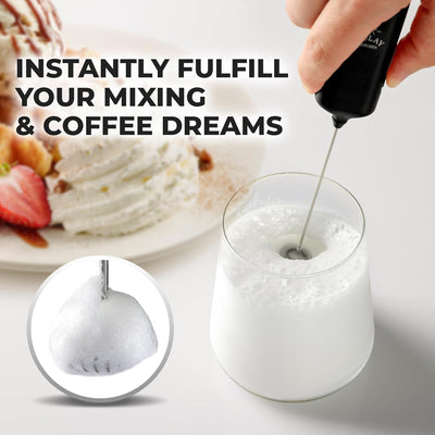 Mini & Mighty Milk Frother Wand - Powerful Handheld Drink Mixer - Stocking Stuffer Coffee Frother for Latte, Cappuccino, Matcha, Hot Chocolate, Creamer - Black