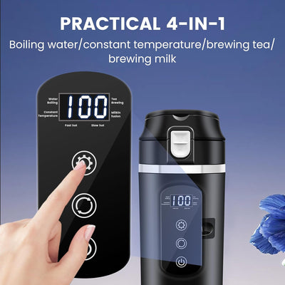 DC 12V/24V Car Travel Electric Kettle, 400Ml Car Heating Mug with Anti-Spill Lid, Leak-Proof, 304 Stainless Steel Liner Portable Coffee Tea Cup up to 100℃ Variable Temp Control Bottle