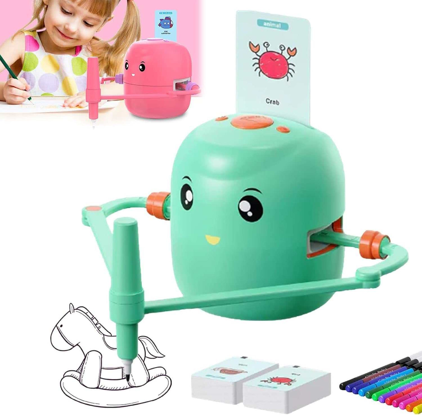 Drawing Robot for Kids Voice Interactive Educational Learning Toy Intelligent Art Drawing Machine with 2 Markers & 100 Cards for Kids Gifts - Foster Hand-Eye Coordination