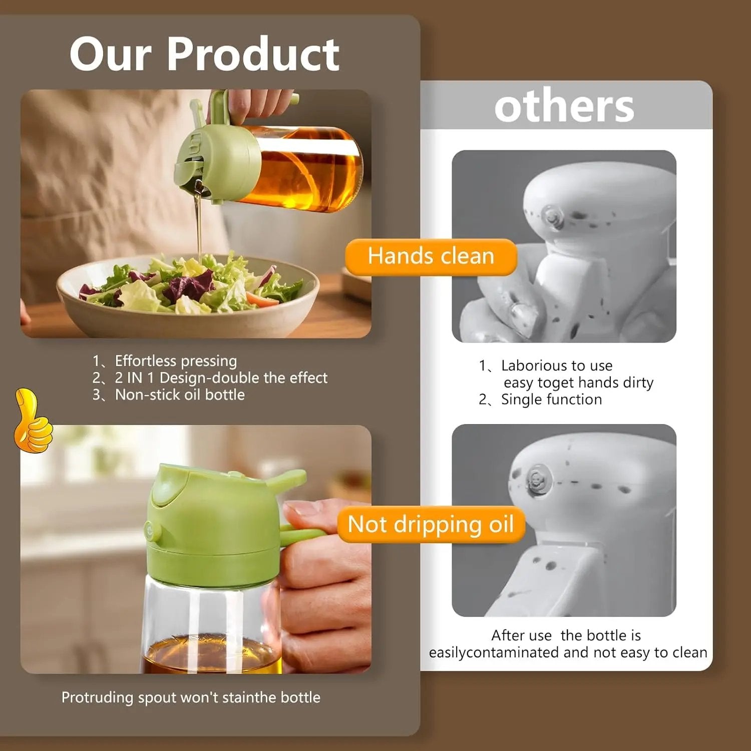 Household Food-Grade Special Spray Bottle Dispensers Glass Oil Sprayer Green Dual Function Press to Spray Oil No Staining Modern Design Kitchen Utensils Top Shelf Find