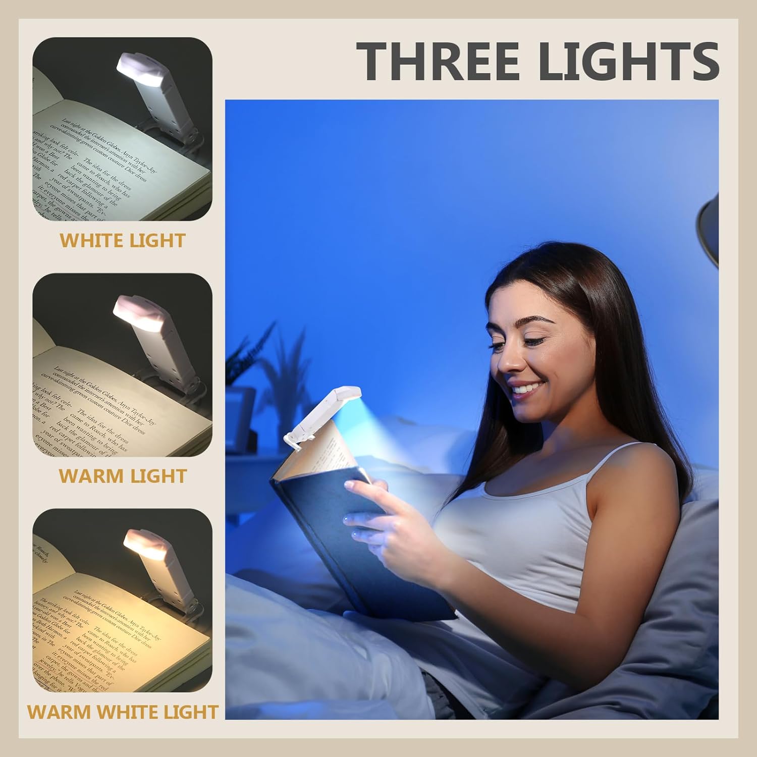 Portable USB Foldable Book Clip Reading Lamp with Button Chargeable Lithium Ion Battery Compact Lights for Smartphones and Books Adjustable Plastic Lampshade Top Shelf Find