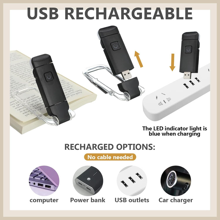 Portable USB Foldable Book Clip Reading Lamp with Button Chargeable Lithium Ion Battery Compact Lights for Smartphones and Books Adjustable Plastic Lampshade Top Shelf Find