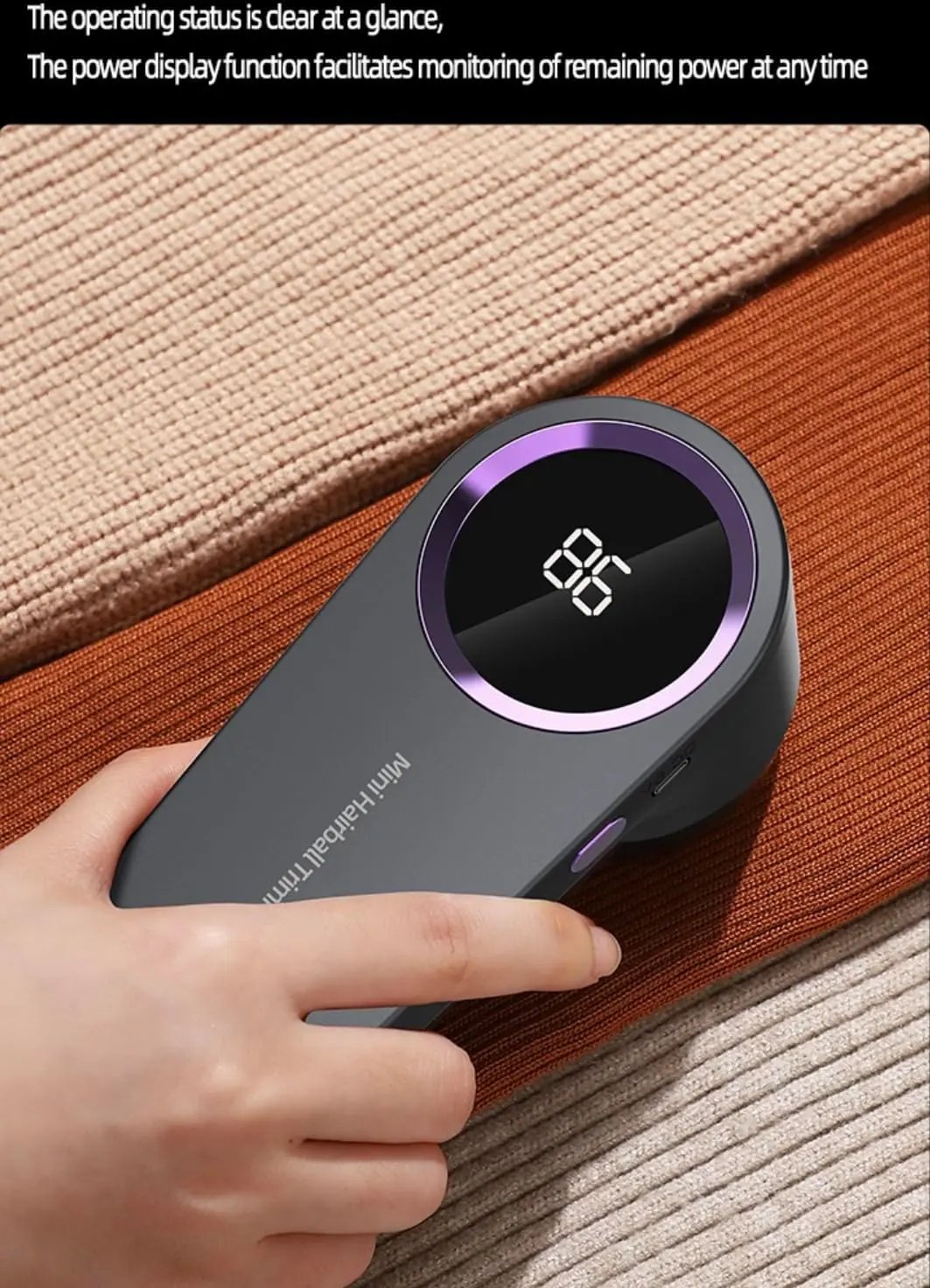 Smart Digital Display Hair Ball Trimmer Rechargeable USB Cordless Fabric Lint Remover in White or Grey Compact Lightweight Design with Clear Battery Level Display Top Shelf Find
