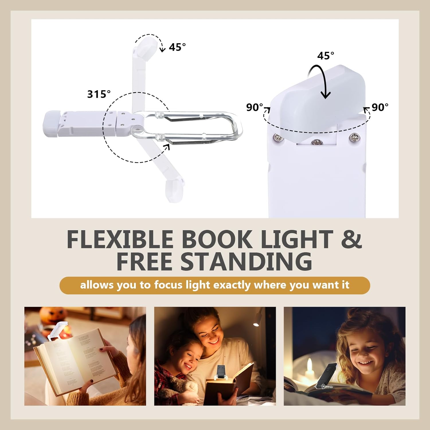 Portable USB Foldable Book Clip Reading Lamp with Button Chargeable Lithium Ion Battery Compact Lights for Smartphones and Books Adjustable Plastic Lampshade Top Shelf Find